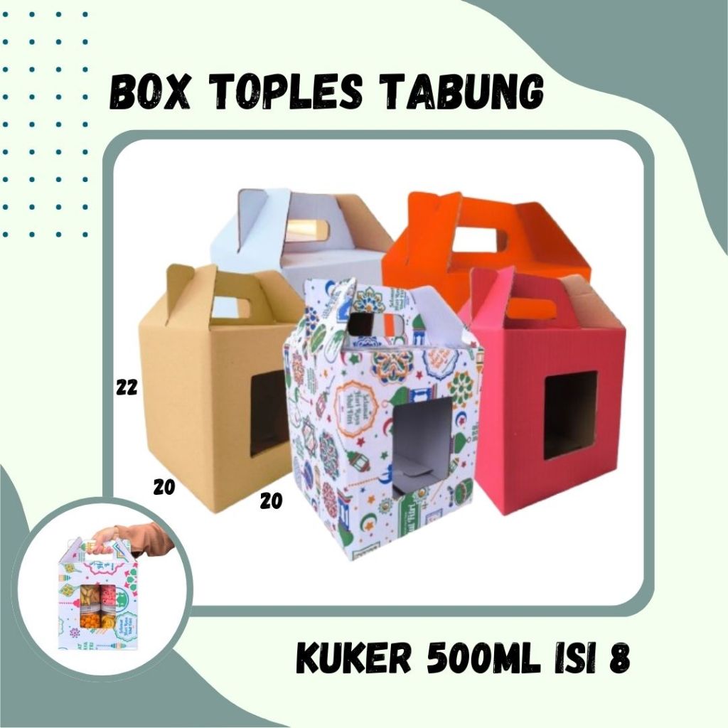 

Box 20x20x22 Jinjing (KUKER TOPLES JAR 500ml ISI 8) Kardus Idul Fitri Lebaran Hampers/Ied Mubarak/Box Boneka/Hampers Kue Kering