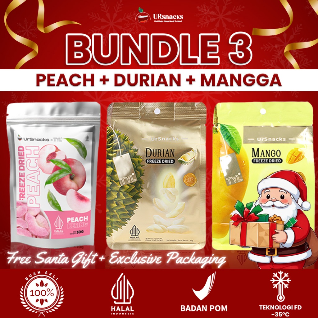 

URSNACKS Bundle Of 3 - Freeze Dried Rasa Peach Durian Mango HALAL BPOM