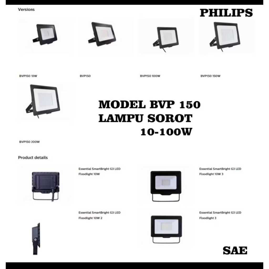 LAMPU SOROT PHILIPS BVP 150 10 WATT 20 WATT 30 WATT 50 WATT