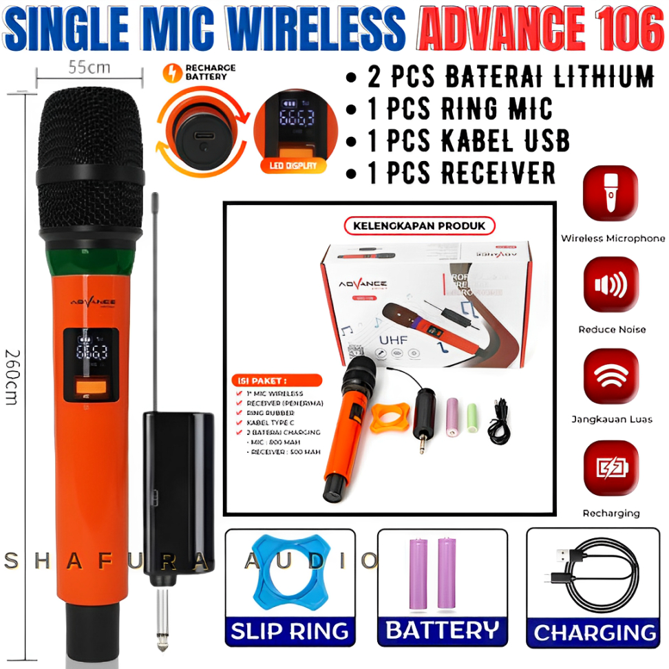 Advance Mic-106 Single Mic Wireless Professional Recharger Baterai | Mic Advance 106 Wireless Microp