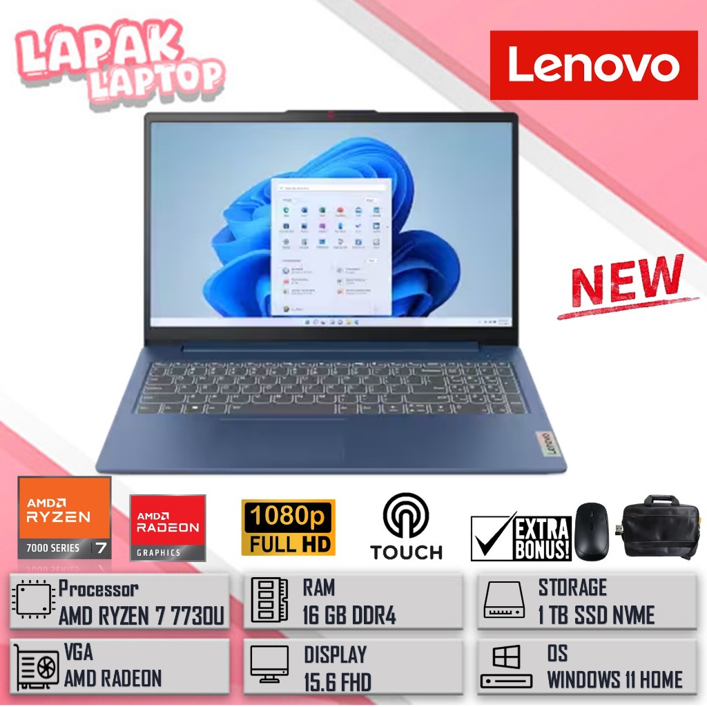 Laptop Touchscreen Lenovo Ideapad Slim 3 15 AMD Ryzen 7 7730U 16GB 1TB SSD Nvme Full HD Ips Win 11