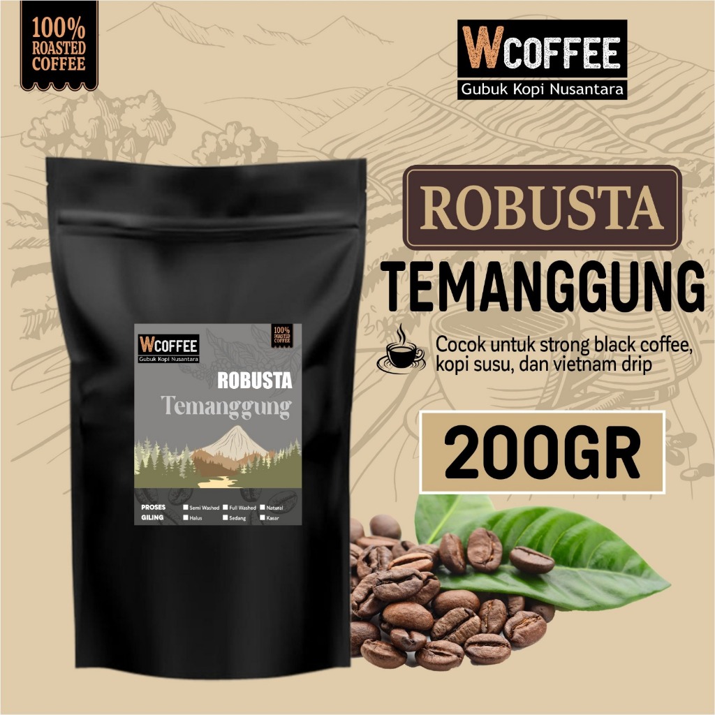 

Kopi Robusta Temanggung Roast Bean Espresso Beans 200 Gram - Biji Bubuk WCoffe