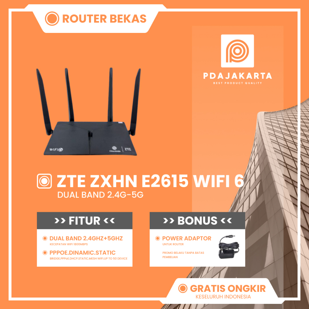 Router Wireless Wifi ZTE ZXHN E2615 Wifi 6 Mesh Wifi Dual Band 2.4Ghz+5Ghz Bonus Adaptor