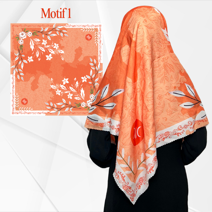 Kerudung PKS Bahan Voal Motif Oren PKS Ukuran 110x110 cm