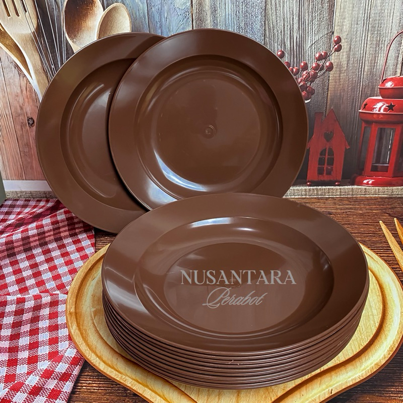 (COD) 1 LUSIN PIRING PLASTIK SSJ | PIRING MAKAN SSJ COKLAT PLASTIK MURAH TERBARU