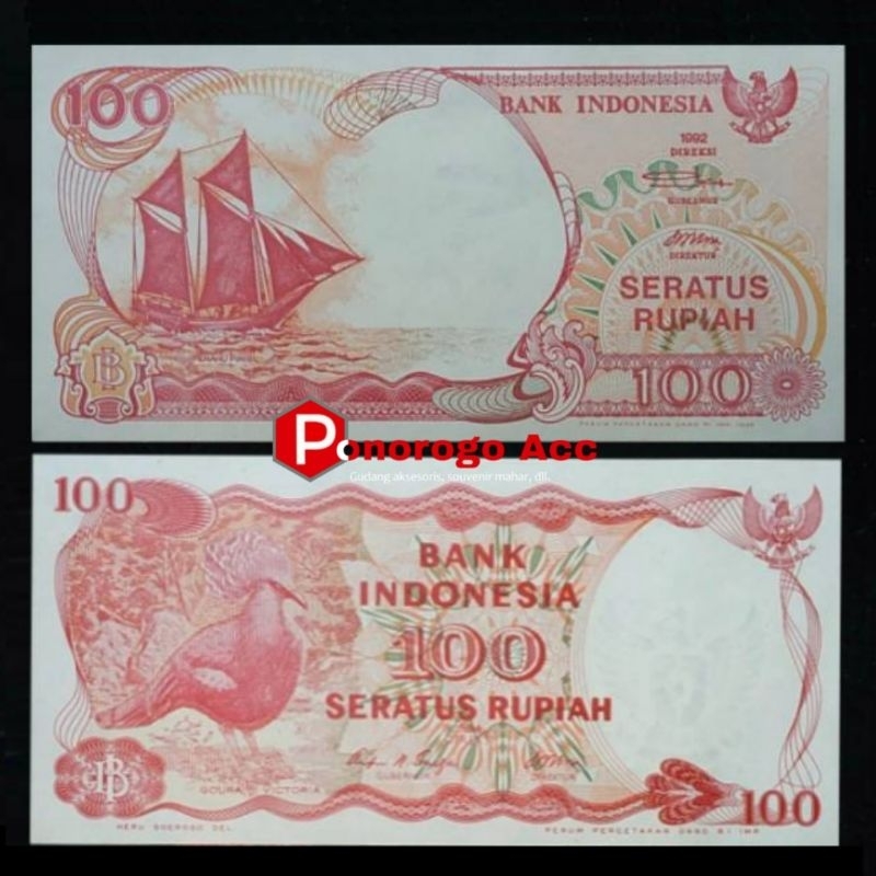 (Gress/Baru) Paket 2 lembar uang lama 100 rupiah burung dara goura victoria tahun 1984 dan 100 rupia