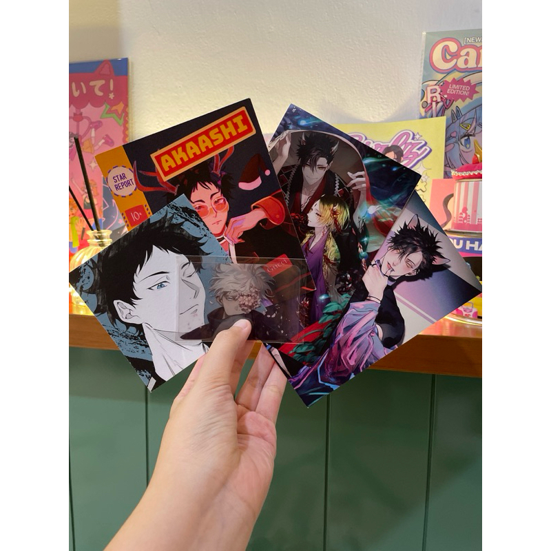 various postcard, photocard pc: haikyuu, jujutsu kaisen jjk (kuroo, kenma, akaashi, gojo satoru)