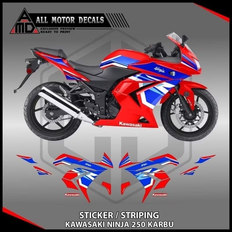Stiker Striping Ninja 250 Karbu / Decal Sticker Motor Kawasaki Ninja 250 Karburator / Ninja 4 Tak