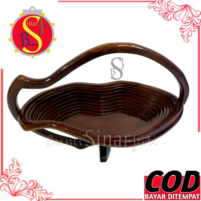 Tempat Buah Kayu Jati Model Spiral - Tempat Buah Kayu Jati - Tempat Buah Unik - Tempat Buah Spiral -