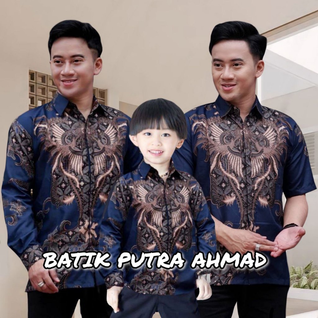 TERBARU KEMEJA BATIK PRIA BATIK LAYANGAN BIRU NAVY BIRU DONGKER batik ayah dan Batik anak cowok