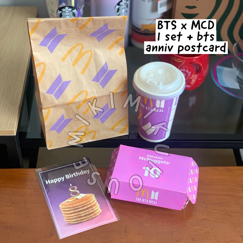 READY STOCK KOREA MCD BTS MEAL REUSABLE CUP PAPER BAG PACKAGING BTS MEAL CAJUN SAUCE BTS MEAL PACKAG