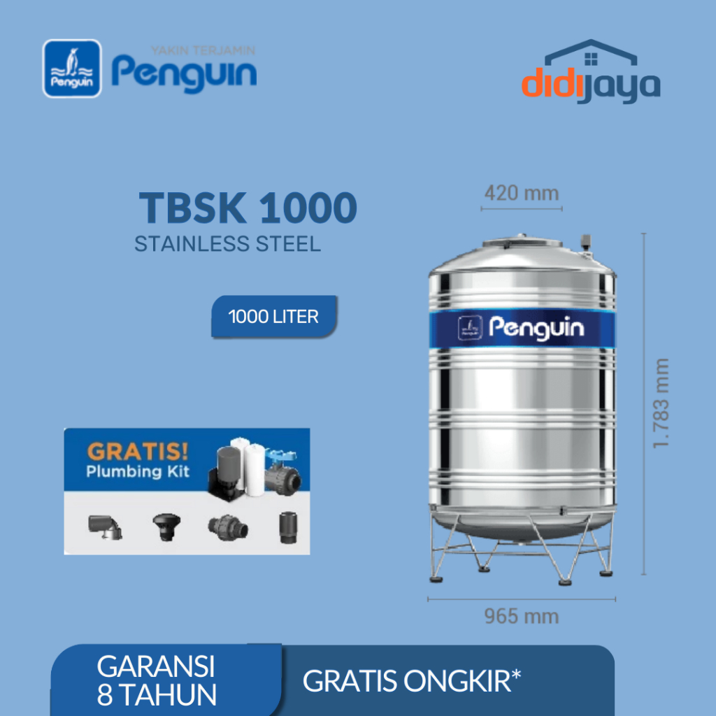 Tandon Air Stainless Steel 1000 Liter Penguin | Toren Air | Tangki Air Stainless Steel TBSK 1000