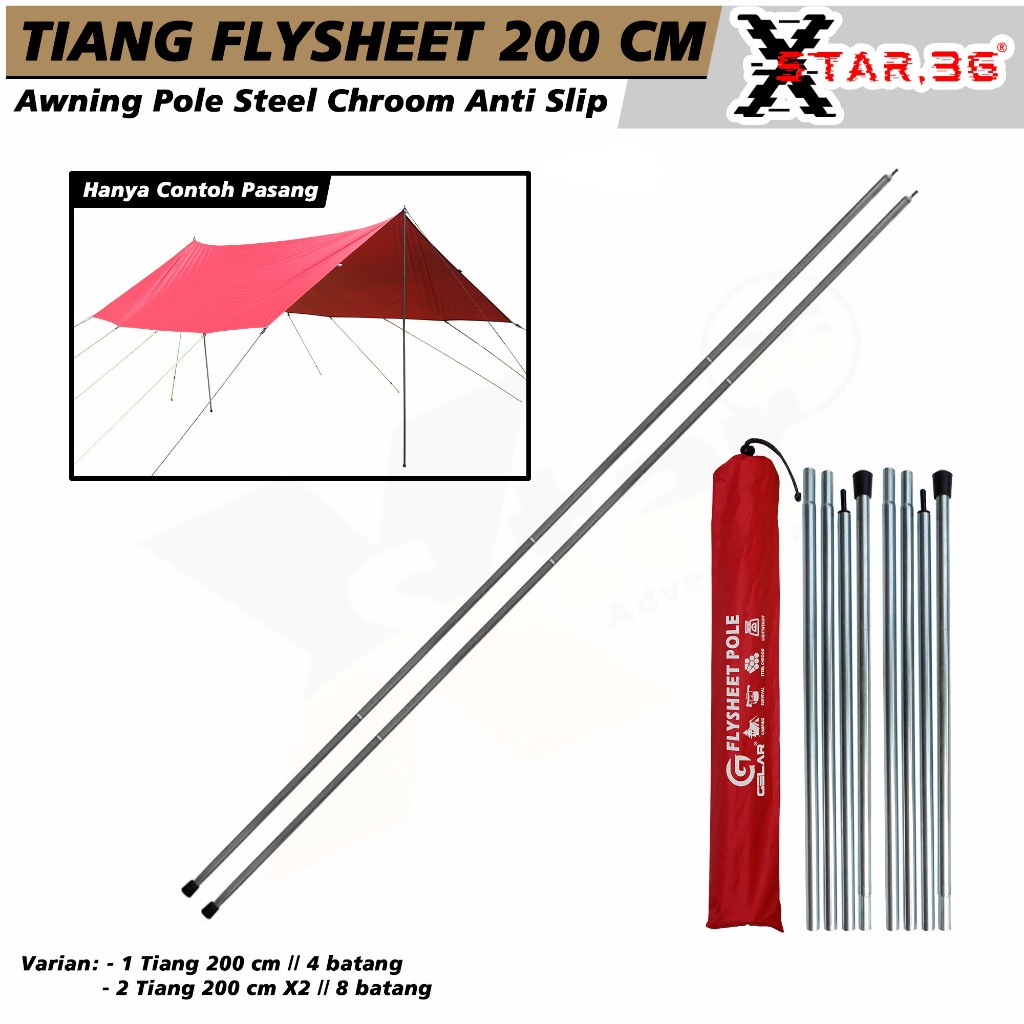 tiang flysheet steel chroom tiang flysheet outdoor camping 200 cm anti slip kuat dan kokoh