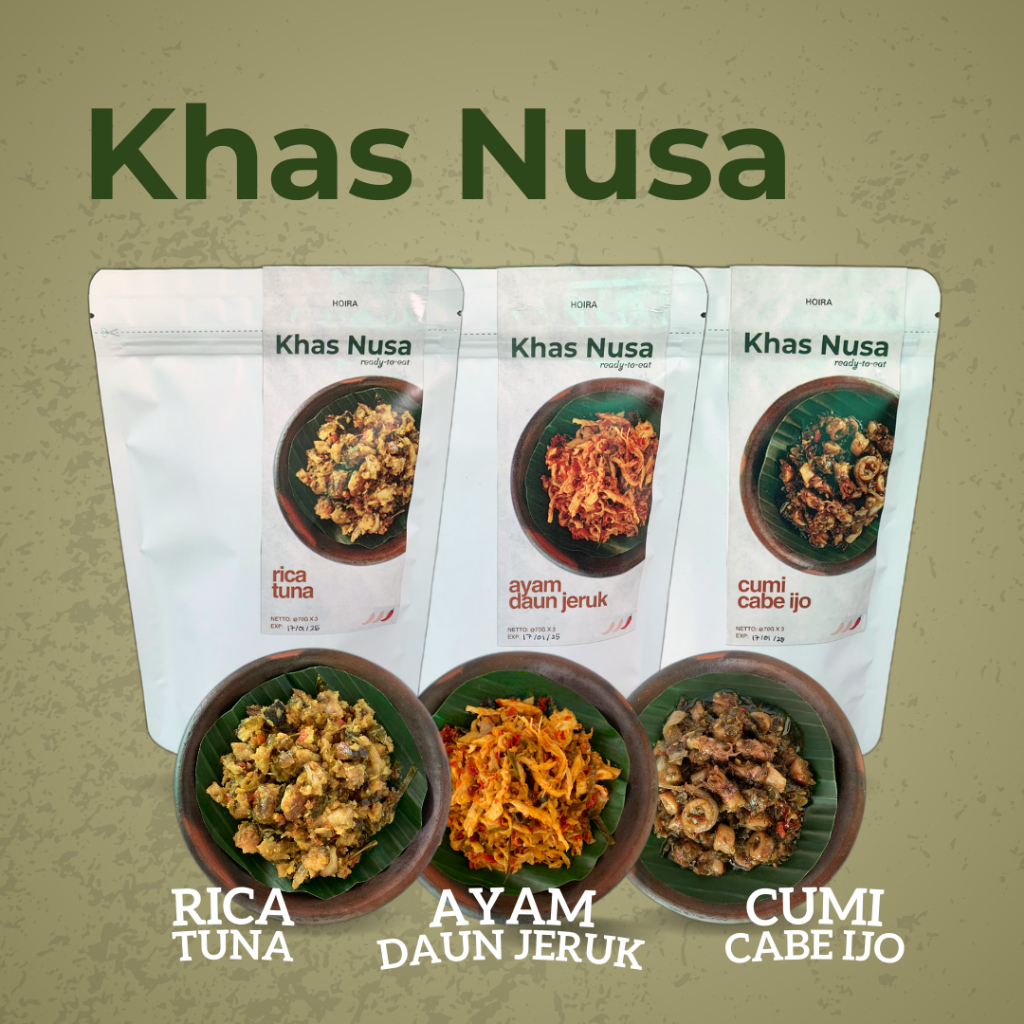 

Khas Nusa - Cumi Cabe Ijo/Ayam Daun Jeruk/Rica Tuna Pedas 630g Triple Bundle Makanan Siap Saji Praktis (3 Pack)