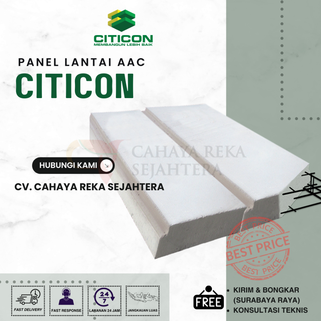 Panel Lantai Citicon Per m2/unit, Pengganti dak cor, barang Langsung dari Pabrik dan Murah (Surabaya