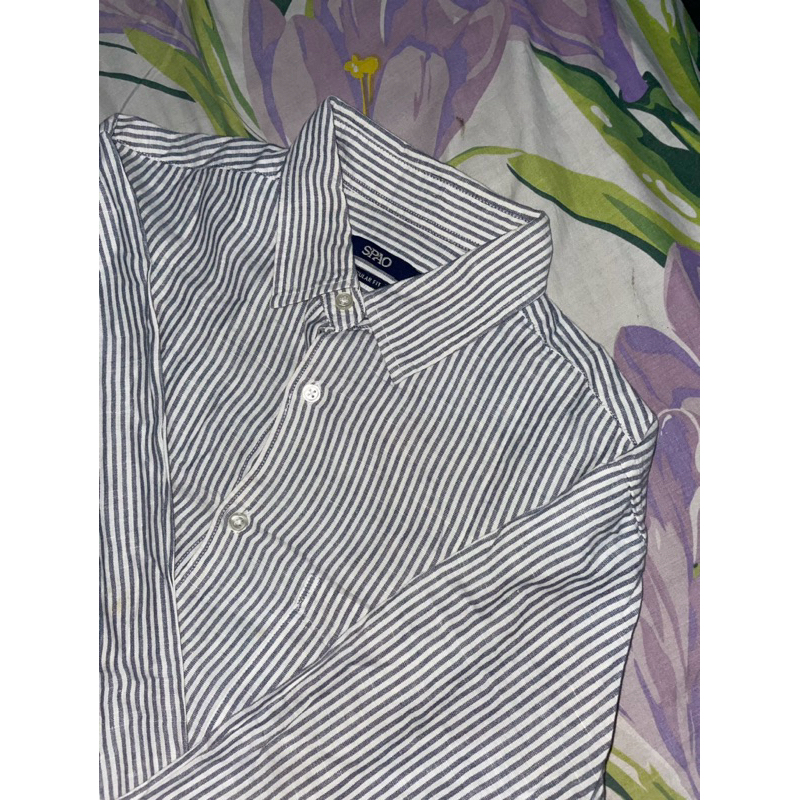 prelove kemeja salur putih abu spao by niaaw