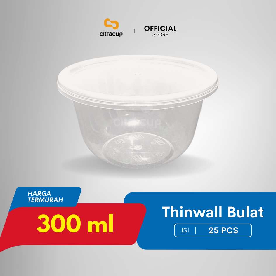 Thinwall Bowl Bulat 300ml + Tutup | Cup Mika Makanan Bening | Wadah Puding, Dessert, Jelly