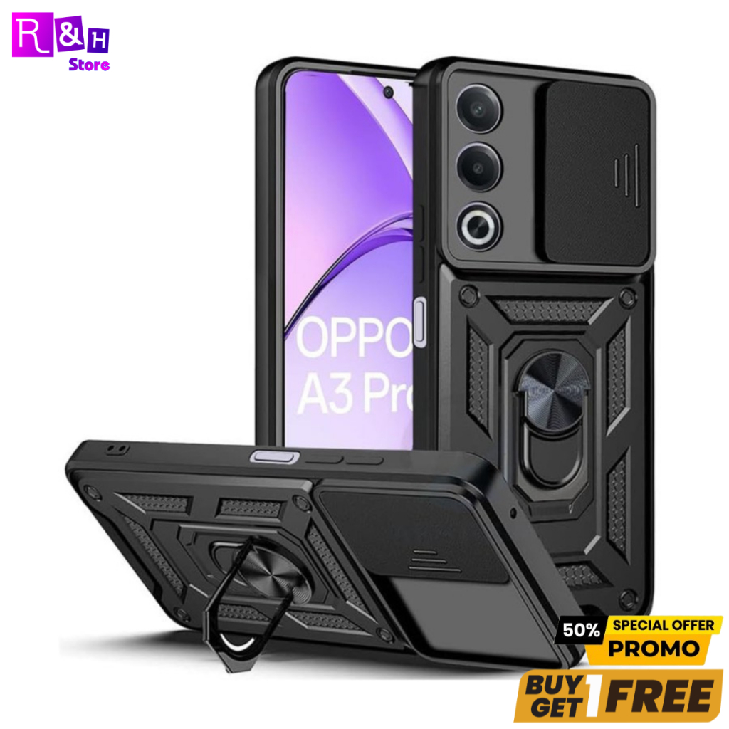 PROMO Case OPPO A80 5G Military Slide Camera Ring Magnetic + GRATIS TG 9D BLUE LIGHT SPY