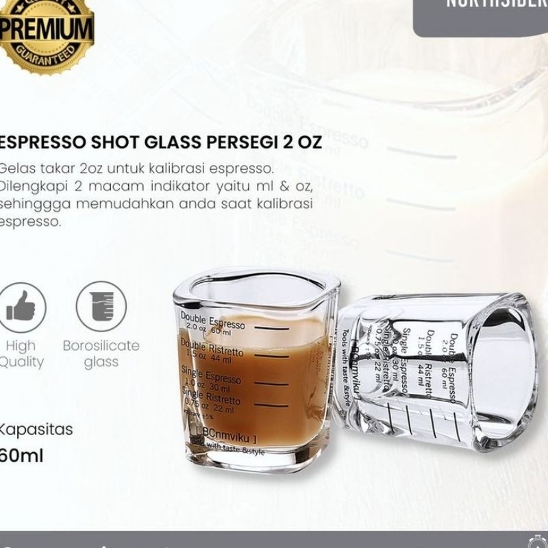 Gelas Kopi Kaca Borosilicate Ukuran Double Shot Espresso Unik Anti Pecah Kapasitas 60ML Gelas Takar 