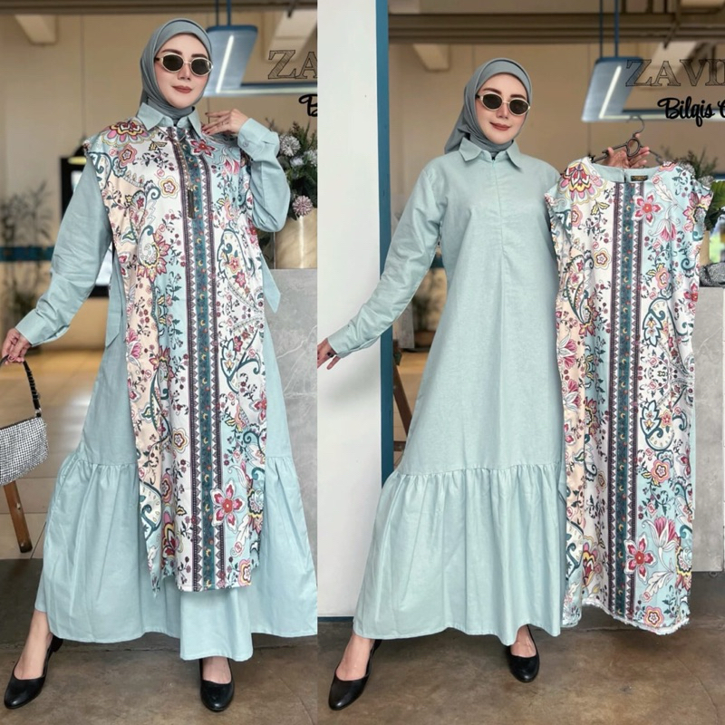 Zaviera Bilqis Gamis Set Vest Printing