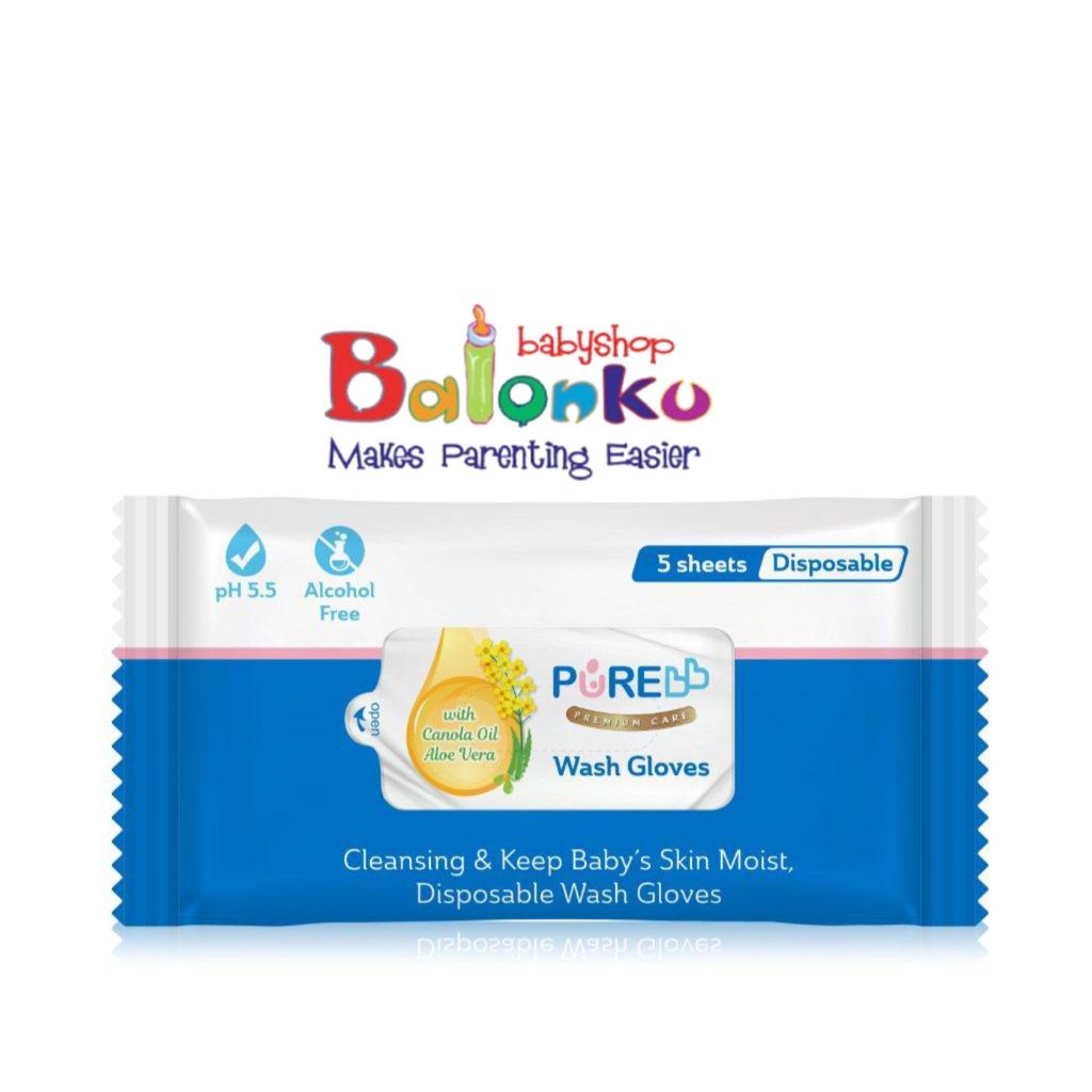 Pure Baby Wash Gloves 5s Tisu Basah Bentuk Sarung Tangan