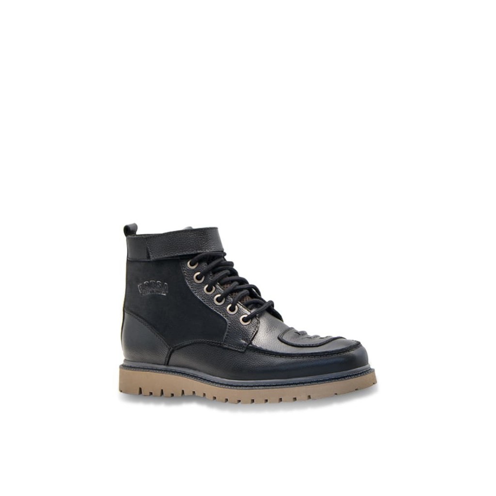 Borsa Sepatu Boots Pria Motor Kulit Asli Pria Prestige Jackson Black Hitam