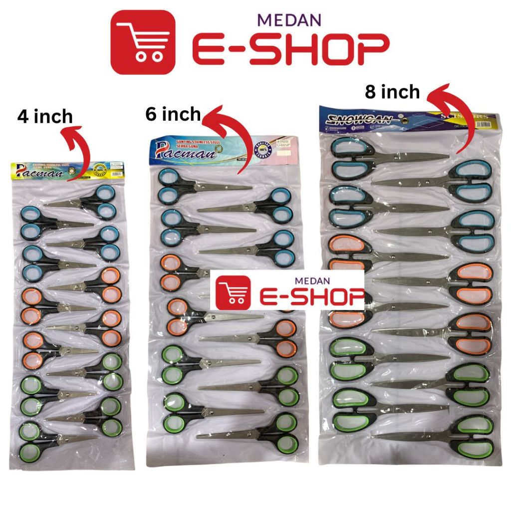 

( 12 pcs ) Gunting Murah Stainless Steel / Renteng Kecil / Sedang / Besar GROSIR 4 inch / 6 inch / 8 inch