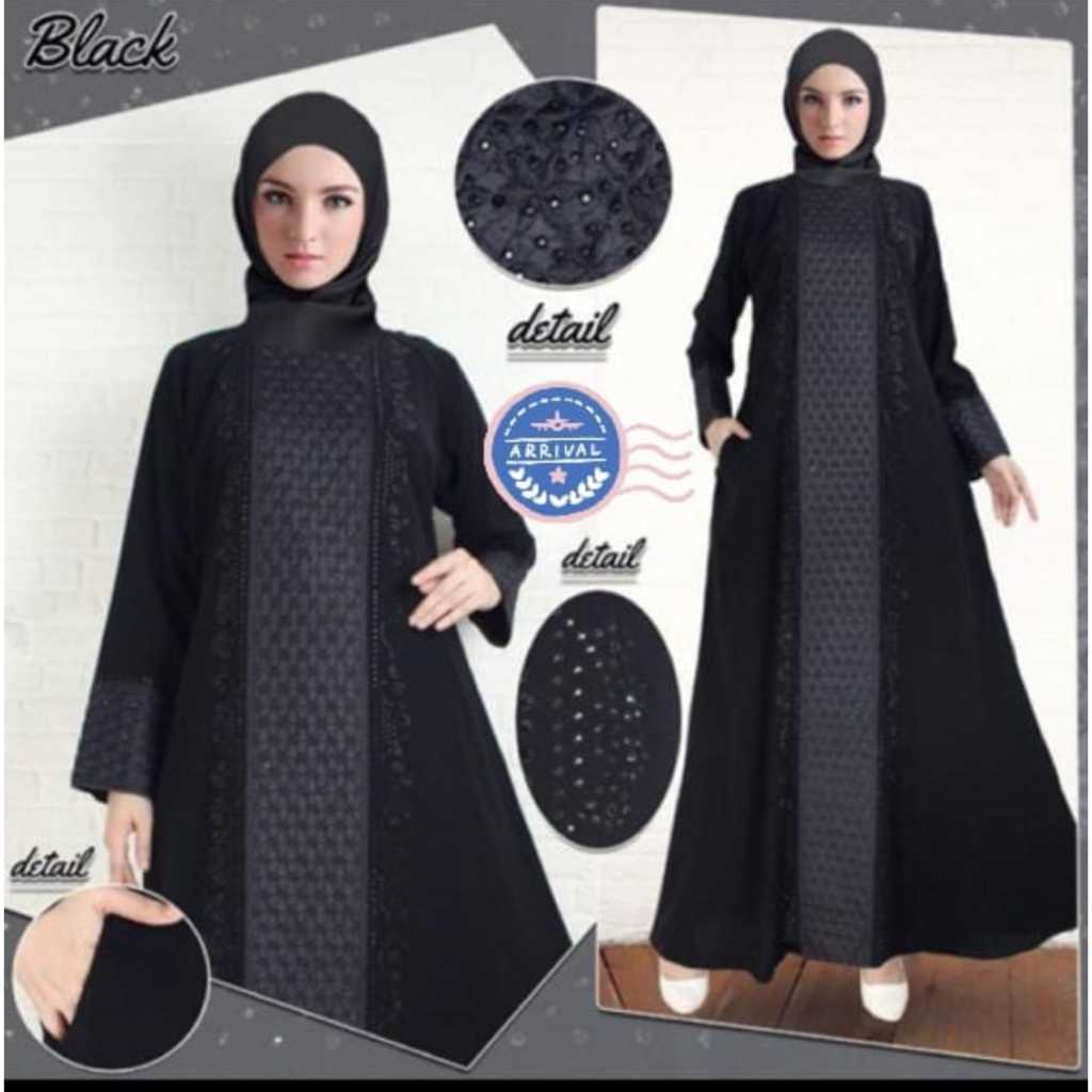 Gamis Abaya Arab Renda Hitam Bordir panjang