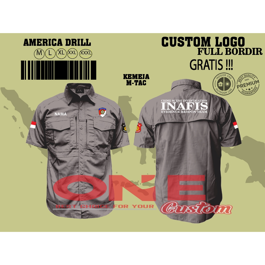 Kemeja M-tac Kemeja Lapangan Kemeja Lengan pendek Custom INAFIS reskrim polri