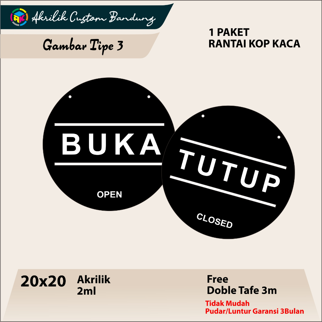 

Akrilik Open Close Tipe 3 Acrylic Hitam Signage Cutting Sticker