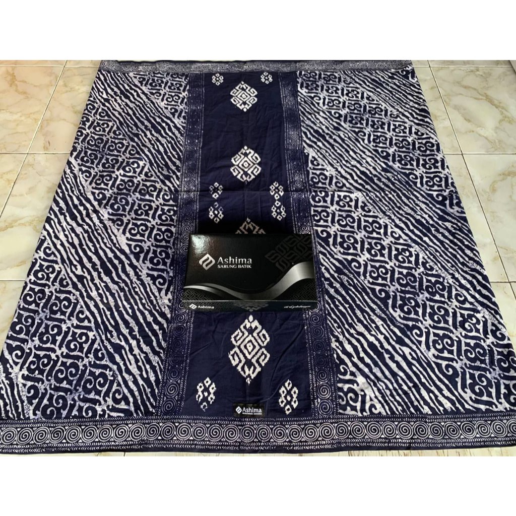 sarung ashima dewasa as18 monokrom biru putih abstrak songket lereng batik inkou sarung santri pondo