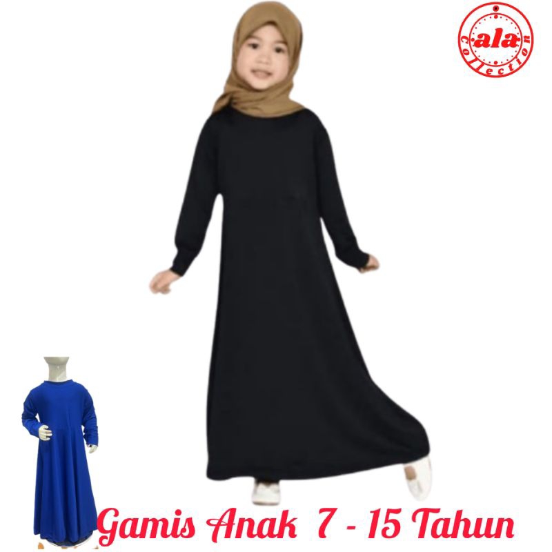 Gamis Anak Perempuan Polos 7-15 Tahun Jersey Premium