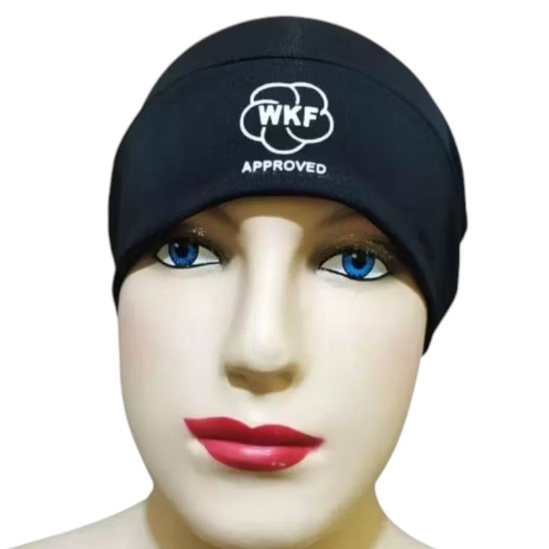 Hijab/ciput/Jilbab karate wkf warna hitam logo wkf warna putih