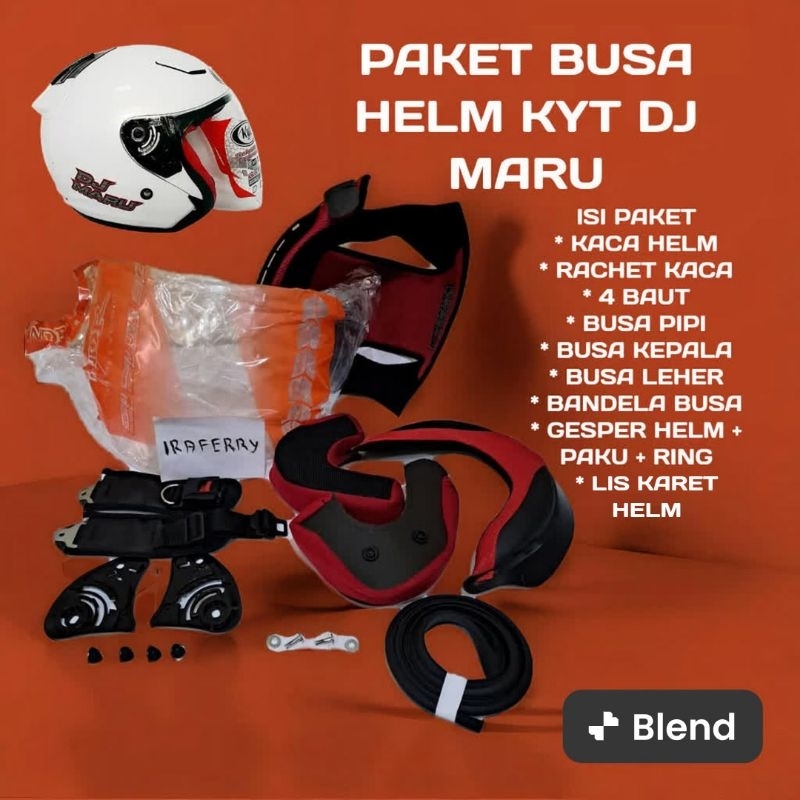 Busa Helm KYT DJ Maru Fulset dengan Kancing Klip Plastik dan Besi + Kaca KYT DJ Maru + Lis Karet Hel