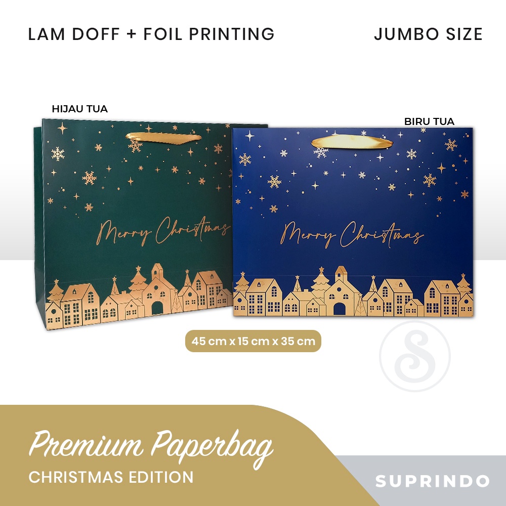 

Diskon Khusus Premium Paper Bag NATAL JUMBO Foil uk 45 x 15 x 35 cm