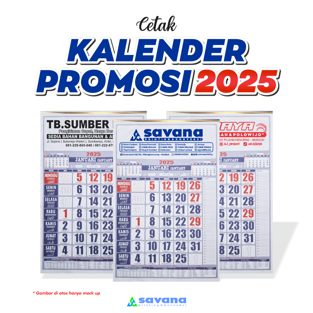 

Kalender Promosi Usaha / Kalender Custom 2025 / Kalender Murah + Free Sablon 1 Warna