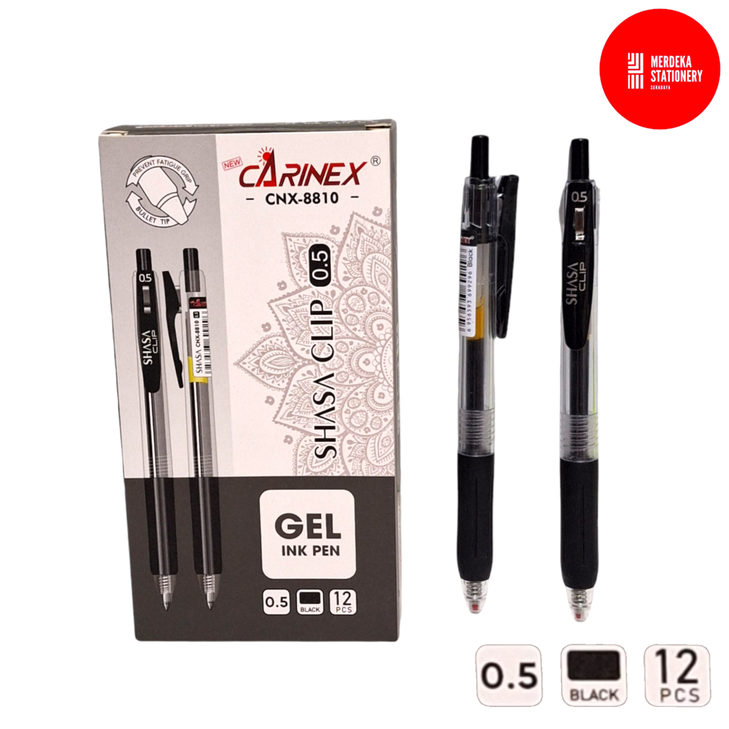 

(ISI 12)Pulpen/Bolpen/Ballpoint/Ballpen/Pena Gel Click Sasha Clip Carinex CNX-8810 0.5 mm Mirip Sarasa Murah
