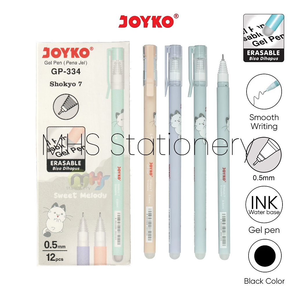 

Erasable Gel Pen Pulpen Bisa Dihapus Joyko GP-334 Shokyo 7 Gel 0.5 mm 1 Box 12 Pcs