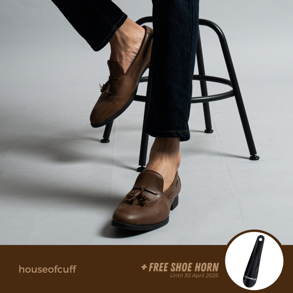 Sepatu kulit pria formal pantofel Tassel loafer coklat houseofcuff