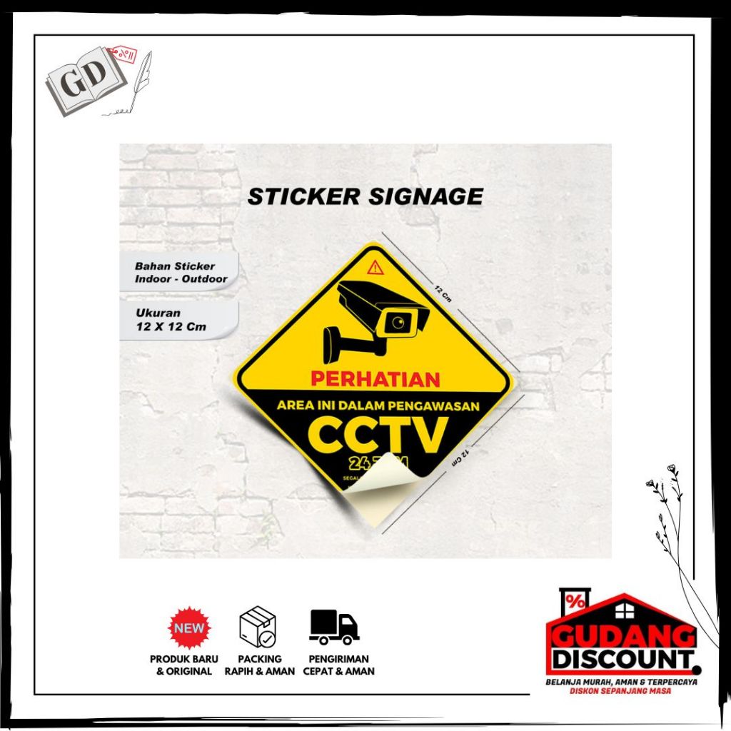 

STICKER PERINGATAN CCTV MURAH BAHAN VINYL / STICKER PERINGATAN UKURAN 12 X 12 / STICKER SIGNAGE PERINGATAN / INDOOR - OUTDOOR