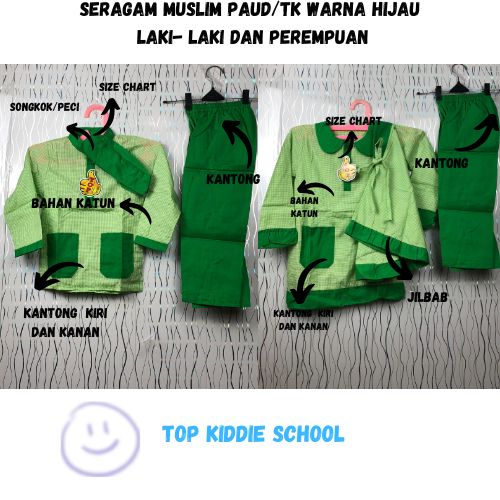 1 SET SERAGAM  MUSLIM ANAK TK/PAUD HIJAU