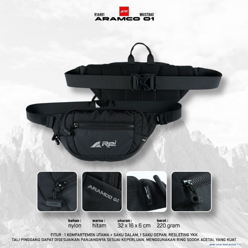 Tas Selempang Pria ARAMCO 01 BLK AREI OUTDOORGEAR - WAIST BAG REI PRIA ARAMCO 01 BLK - Tas Pinggang 