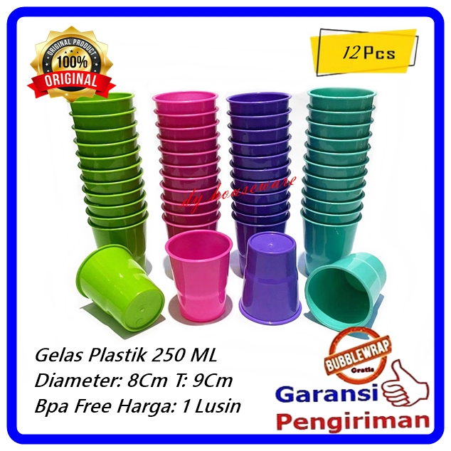 Gelas Plastik Aqua Teh Kopi Tebal Cangkir Plastik Warna 250 Ml 1 Lusin