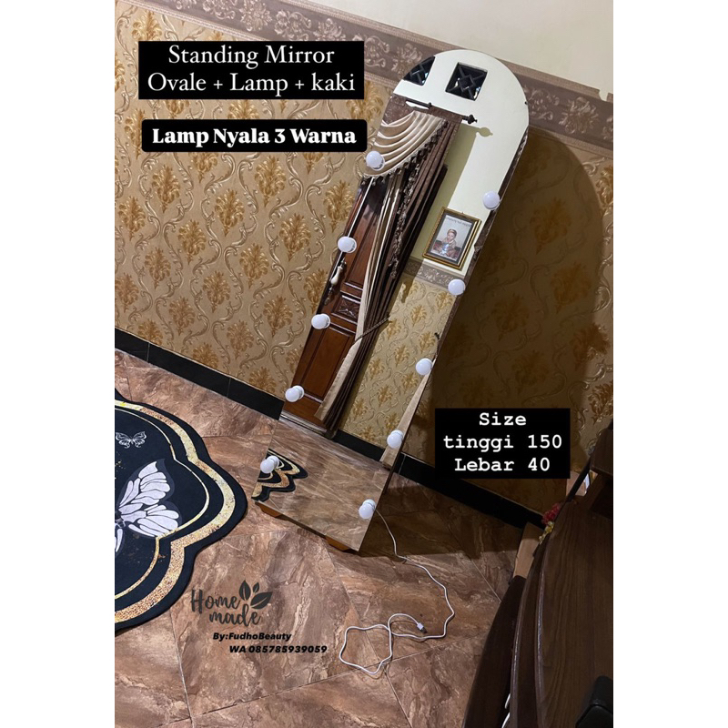 TERMURAHH STANDING MIRROR FRAMELESS OVAL LED CERMIN BERDIRI LED TERMURAH