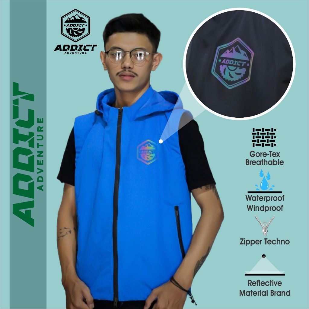 Jaket Rompi ADDICT Pelindung Dada Anti Angin Waterprooft Bahan Goretex Impor Size M L XL XXL
