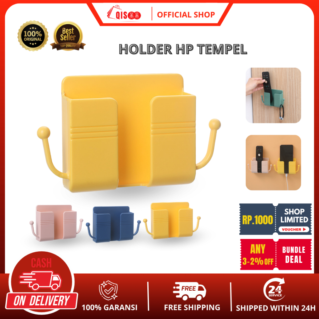 QISOO Rak Gantung HP / Tempat Gantungan HP / Remote AC Holder Rak Dinding Hp / Holder Tempel Dinding