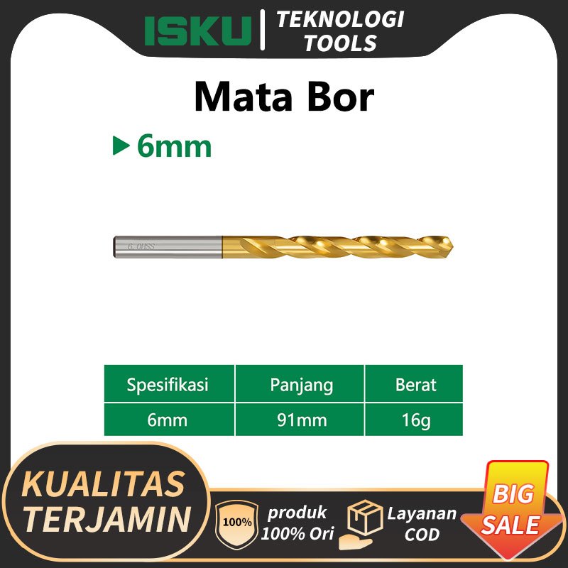 ISKU Mata Bor HSS Pengerjaan Kayu Listrik Baja Kecepatan Tinggi Mata Bor Shank Lurus -6mm Mata Bor