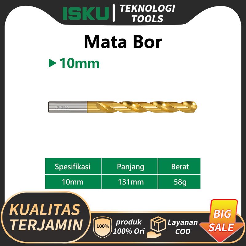 ISKU Mata Bor HSS Pengerjaan Kayu Listrik Baja Kecepatan Tinggi Mata Bor Shank Lurus -10mm Mata Bor