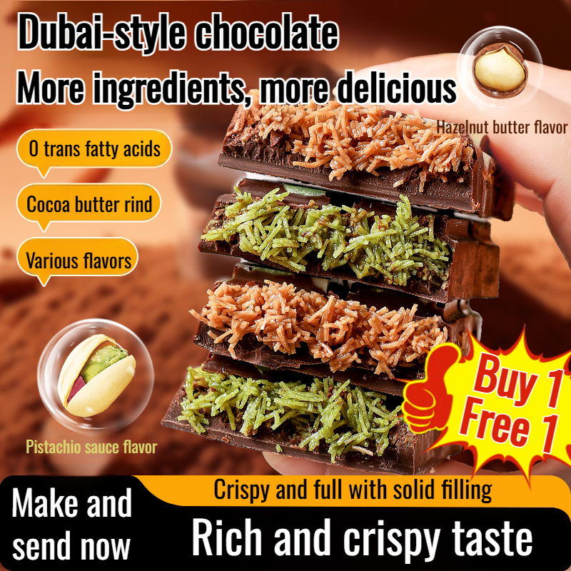 

【Coklat Dubai Terkenal di Internet】200g Coklat Pistachio Kunafa/Rasa Kazelnut - Rasa Coklat yang Kaya dan Renyah, Manis dengan Isian Penuh, Halal, Rendah Gula 0 Lemak - Coklat Premium Belgia, Coklat Dubai Asli