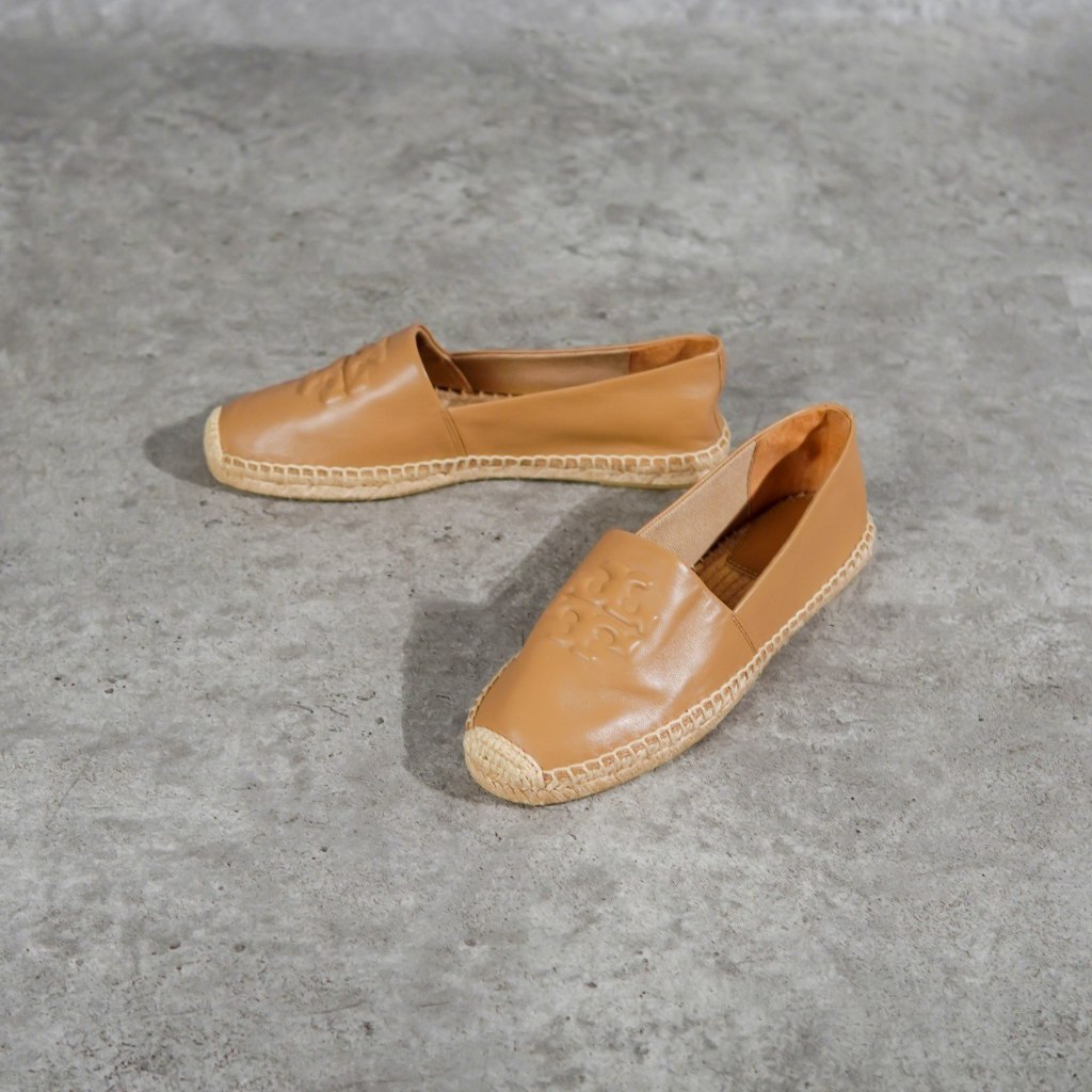 Sepatu TORY BURCH EMBOSSED LEATHER BROWN ESPADRILLES 100% ORIGINAL